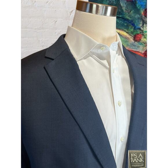 Jos A Bank Traveler Mens 52L 40x32 Solid Navy Blue 2 Piece Suit Tailored Fit - Picture 4 of 16